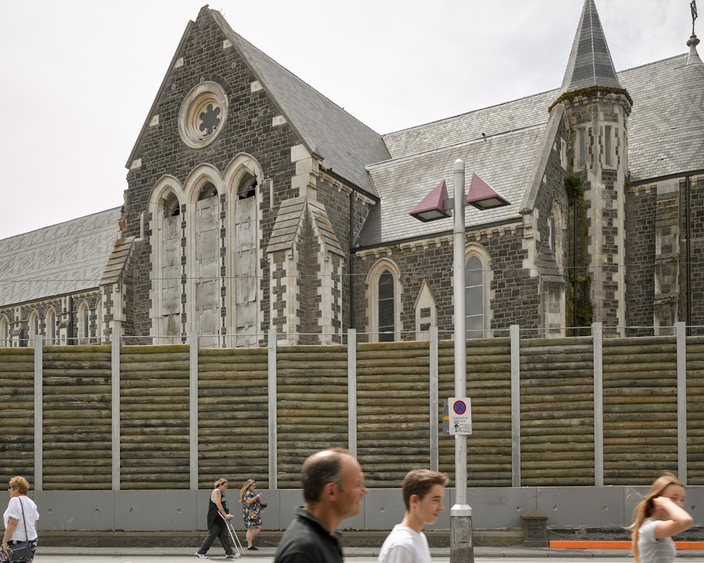 Towards the south facade of ChristChurch Cathedral, from Cathedral Square.